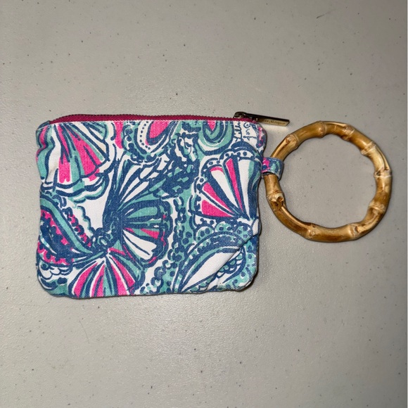 Lilly Pulitzer Handbags - LILLY PULITZER Purse Wallet Wristlet Bag Bamboo Handle Clutch Make-up Canvas Min